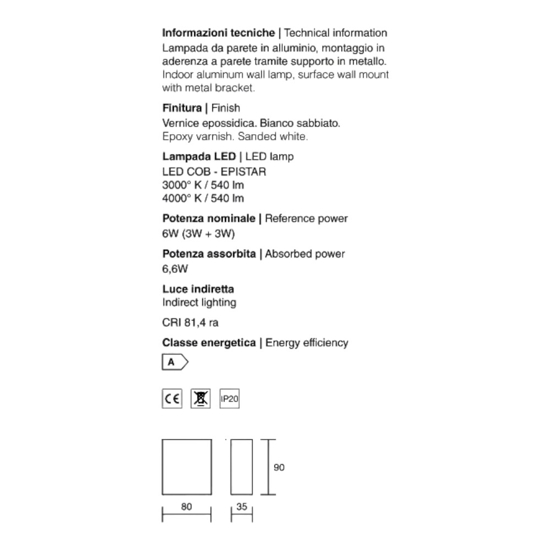 Isyluce applique quadrato led 6w 3000k bianco moderna