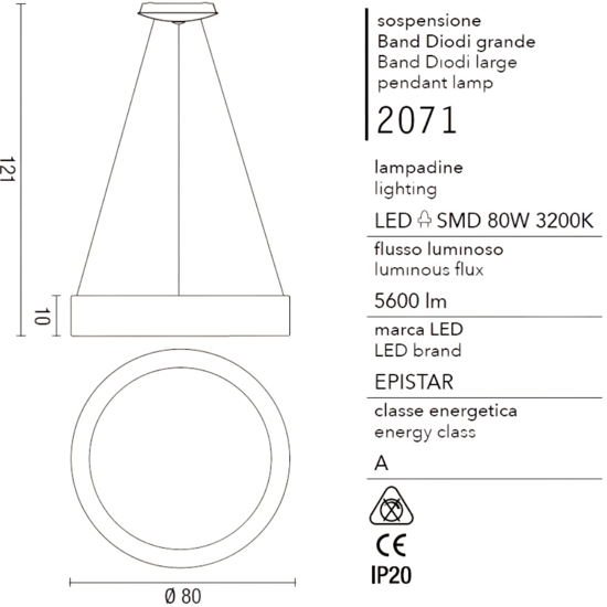 Lampadario led 90w 3200k 80cm anello bianco band diodi