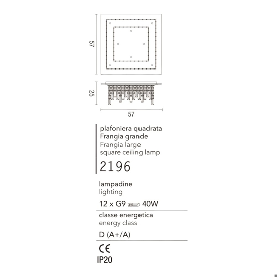 Plafoniera quadrata con cristalli affralux frangia