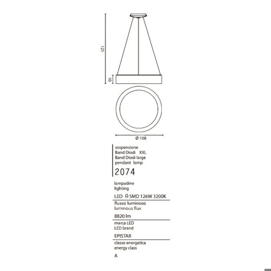 Affralux band diodi 108cm lampadario a sospensione cerchio led bianco