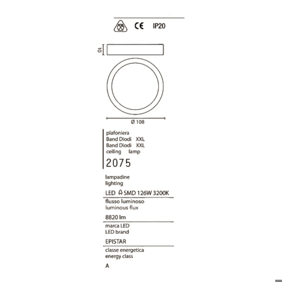 Plafoniera moderna led 136w 3200k bianca affralux band diodi