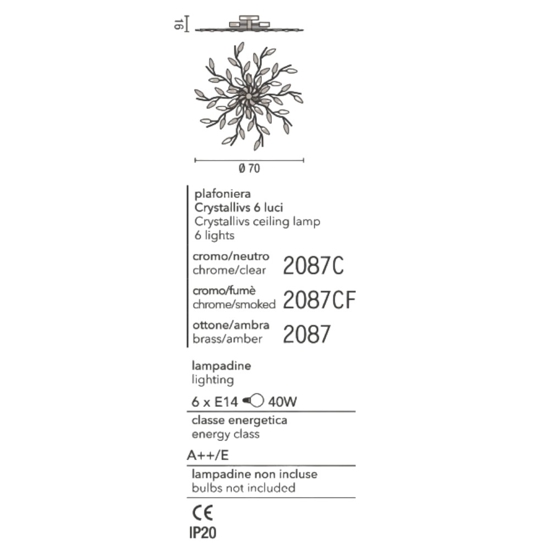 Plafoniera moderna cromo cristalli fume affralux