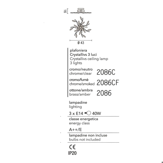 Affralux crystallivs plafoniera cromo cristalli