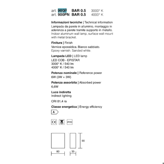 Isyluce applique moderno quadrato bianco led 6w 40000k