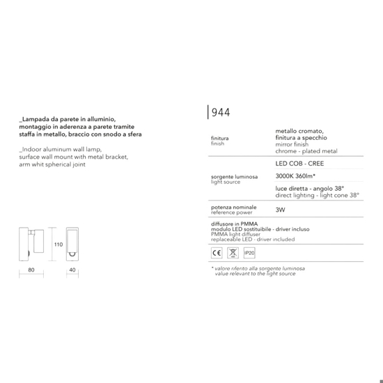 Isyluce zenit applique da comodino cromato orientabile