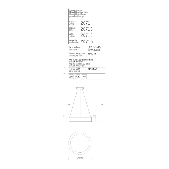 Affralux band diodi lampadario a sospensione led 90w cerchio sabbia 80cm