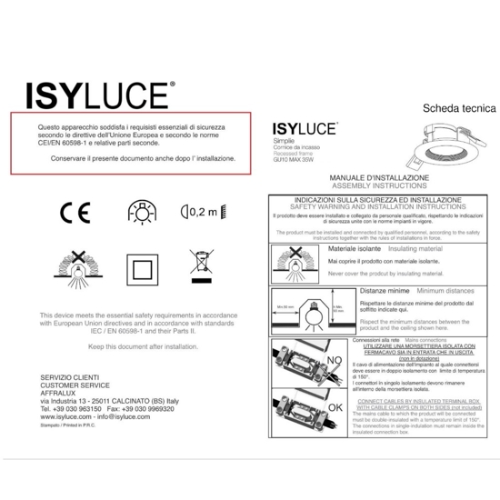 Isyluce faretto rotondo da incasso per cartongesso bianco