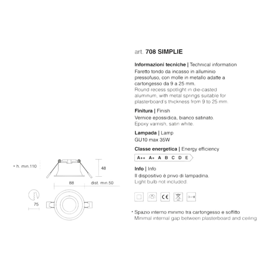 Isyluce faretto rotondo da incasso per cartongesso bianco