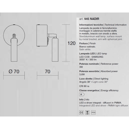 Isyluce applique da comodino bianco luce orientabile