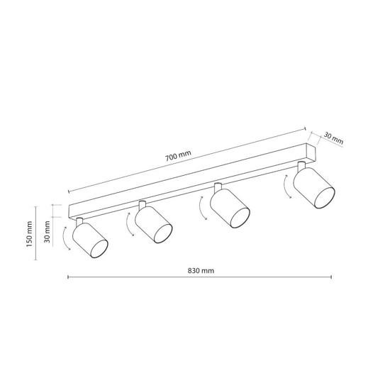 Plafoniera nera con 4 faretti orientabili da parete soffitto