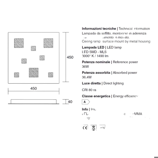 Plafoniera quadrata moderna bianca isyluce checker board