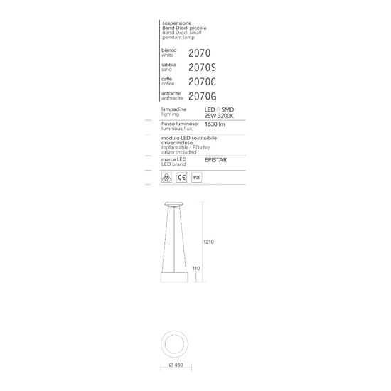 Affralux band diodi antracite lampadario a sospensione cerchio led 45cm per cucina