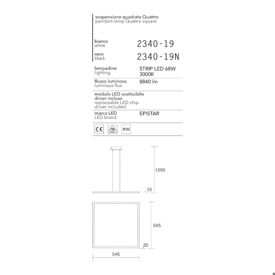 Lampadario moderno led 68w 3000k bianco affralux quattro