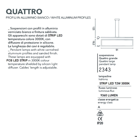 Lampadario led 72w 3000k bianco affralux quattro per soggiorno