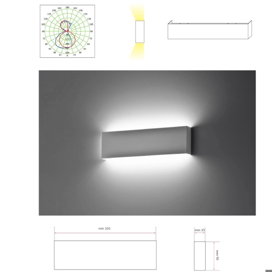 Isyluce applique led 18w 3000k rettangolare moderna bianco