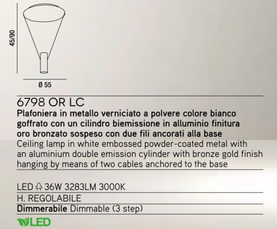 Hang perenz illuminazione plafoniera bianco cilindro oro bronzato led 36w 3000k