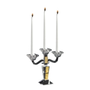 Candelabro candeliere da tavolo tre fiamme vetro cristallo inserti oro