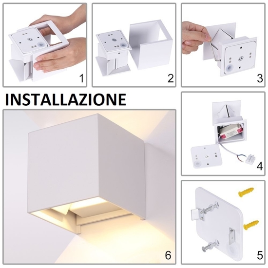 Applique led nero 6w 3000k cubo fasci luce regolabili