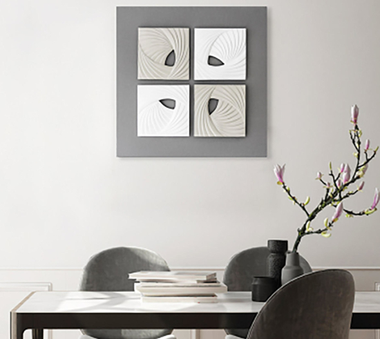 Quadro moderno scultura ceramica bianco avorio grigio 70x70 per soggiorno