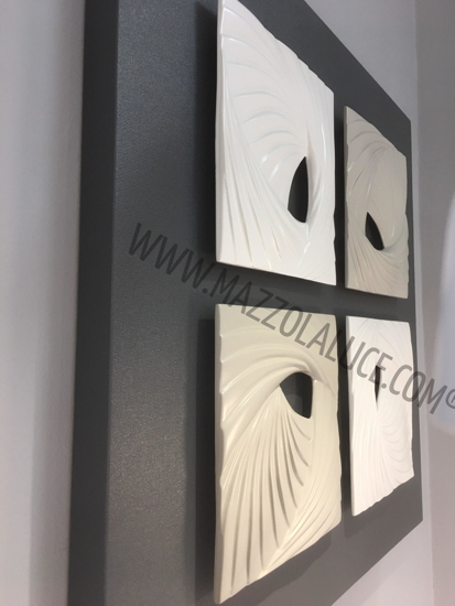 Quadro moderno scultura ceramica bianco avorio grigio 70x70 per soggiorno