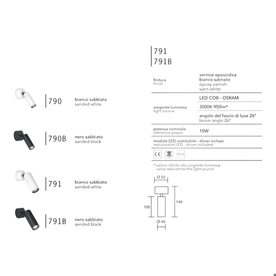 Applique lampada da parete led bianca 10w 3000k orientabile