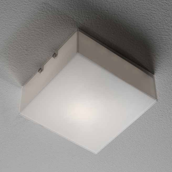 Piccola plafoniera moderna 20cm quadrata vetro bianco lucido