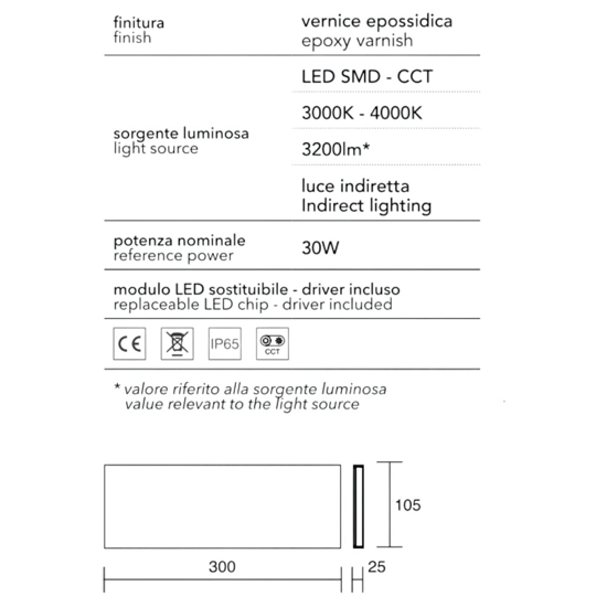 Wally applique affralux per esterno 30w 3000k 4000k moderno