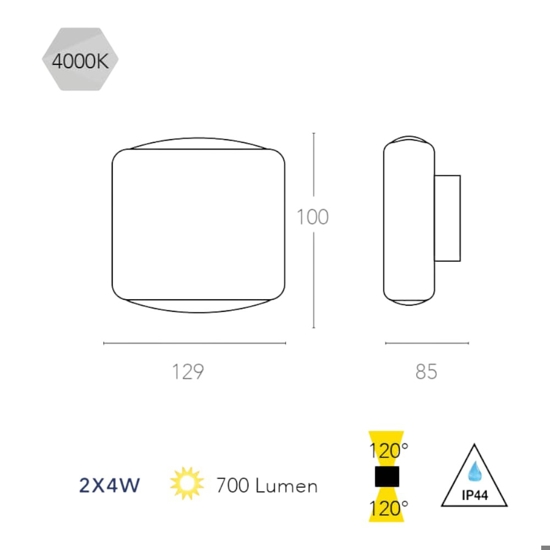 Applique da esterno moderno ip44 8w 4000k grigio