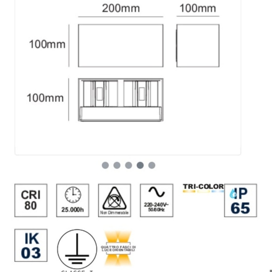 Applique da esterno bianco rettangolare ip65 moderna 3000k 4000k 5000k tricolor