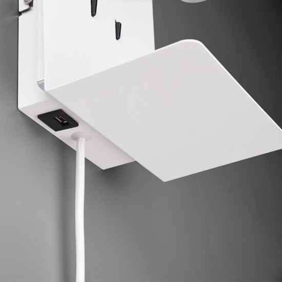 Applique da comodino bianco presa usb luce orientabile