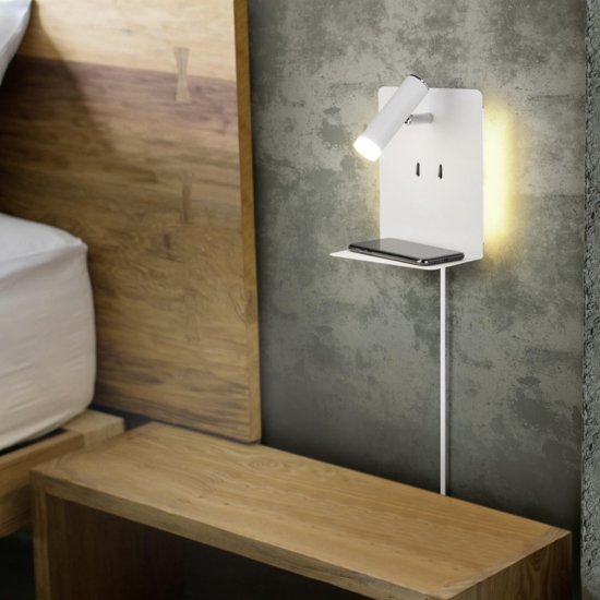 Applique da comodino bianco presa usb luce orientabile