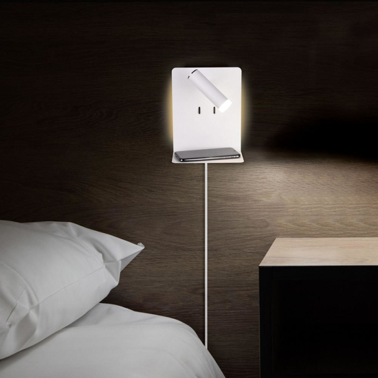 Applique da comodino bianco presa usb luce orientabile