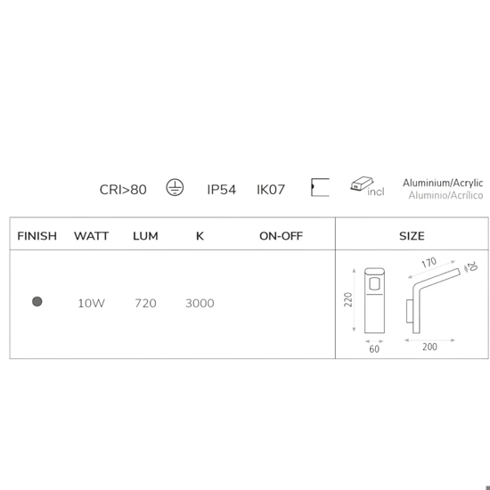 Applique da esterno antracite design moderna 10w 3000k ip54