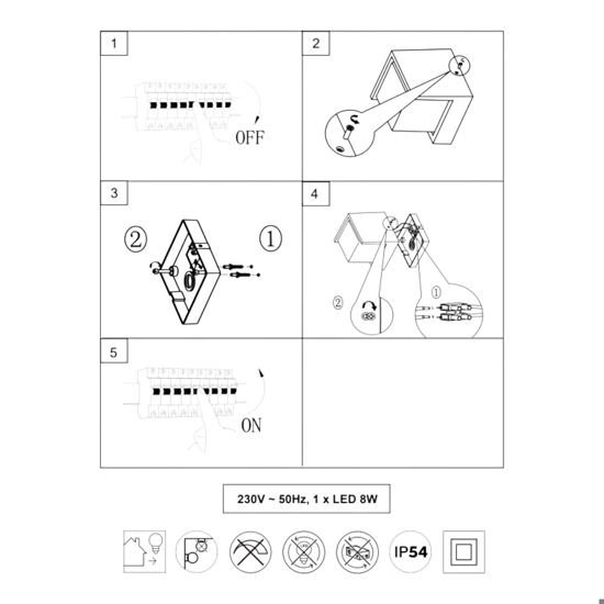 Applique per esterno nero 8w 3000k moderno quadrato