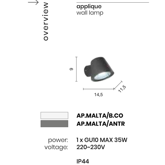 Applique malta ondaluce bianco da esterno luce mono emissione ip44