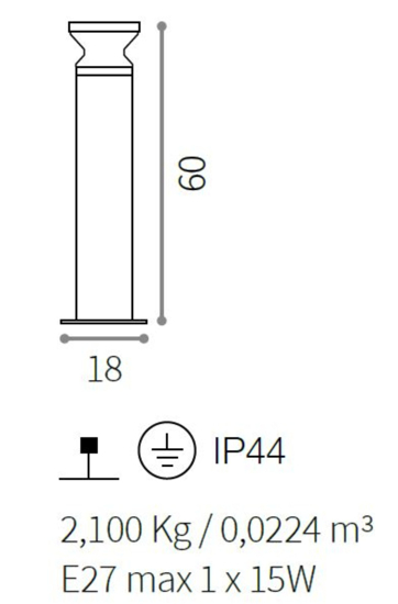 Torre pt1 h60 lampioncino per esterno giardino antracite ip44 ideal lux