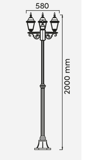 Lampione alto da giardino 3 luci lanterna classico nero
