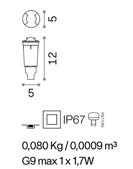 Way ideal lux faretto di resina da incasso pavimento per esterno ip67 nero rotondo calpestabile