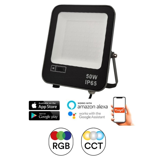 Faro proiettore per esterno 50w cct+rgb ip65 app wifii dimmerabile