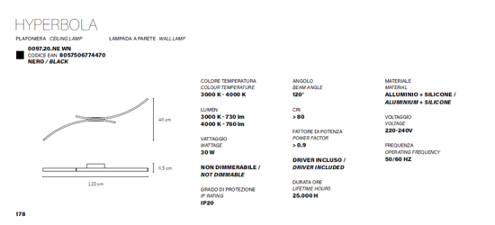 Plafoniera nera vivida hyperbola led 40w 3000k 4000k geometrico