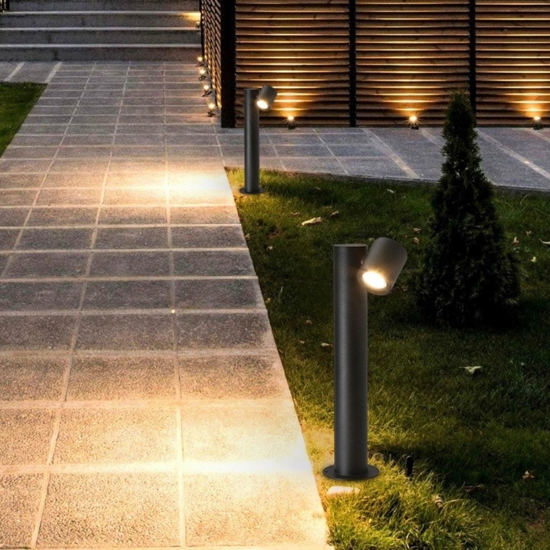 Lampioncino da giardino per esterni nero moderno luce orientabile gu10 ip44