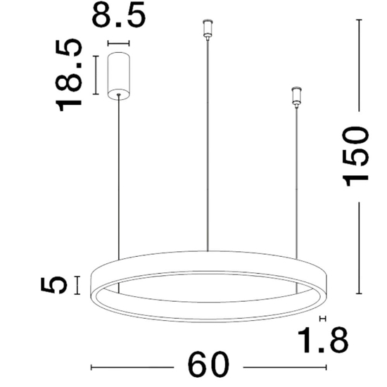 Lampadario cerchio nero 60cm led biemissione 60w 3000k dimmerabile