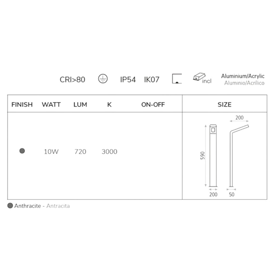 Lampione da giardino moderno antracite 10w 3000k