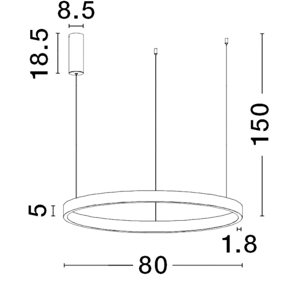 Lampadario cerchio nero 80cm led biemissione 77w 3000k dimmerabile