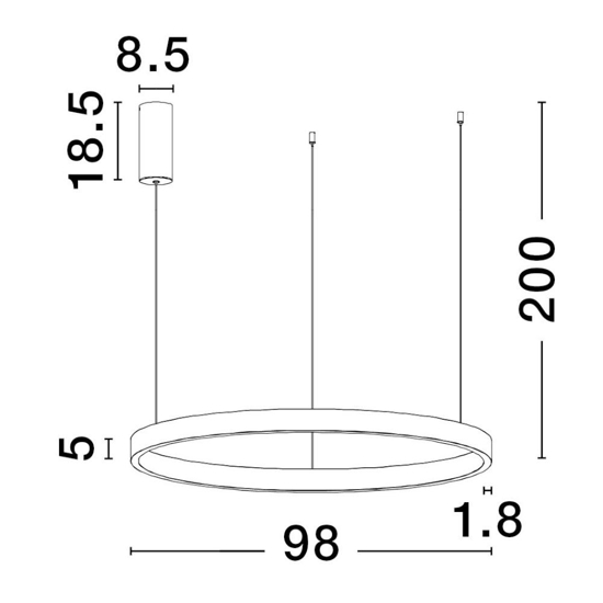 Lampadario cerchio xxl nero 98cm led biemissione 106w 3000k dimmerabile