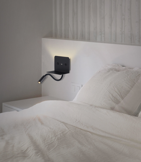 Applique da comodino per camera da letto moderna nero con presa usb