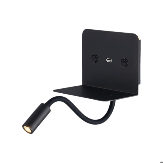 Applique da comodino per camera da letto moderna nero presa usb mensola due luci