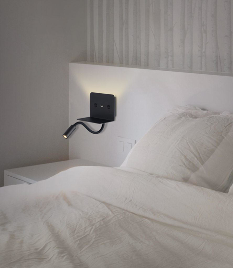 Applique da comodino per camera da letto moderna nero presa usb mensola due luci