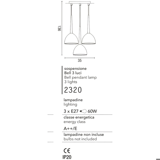 Lampadario a sospensione per cucina moderna bianco affralux bell