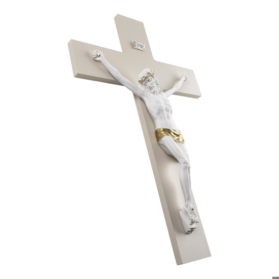 Crocifisso da parete 34x24 classico cristo bianco oro croce noccila